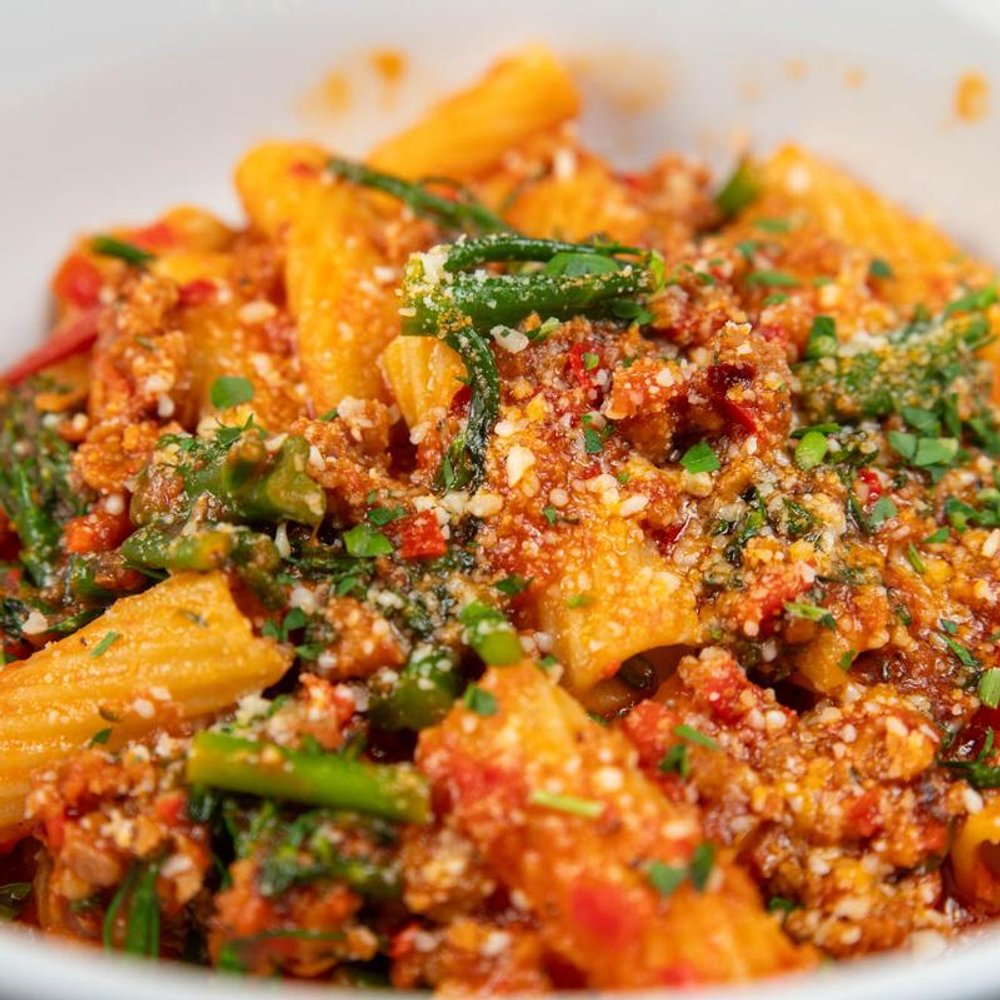 Close Up Of The Spicy Rigatoni Pasta.