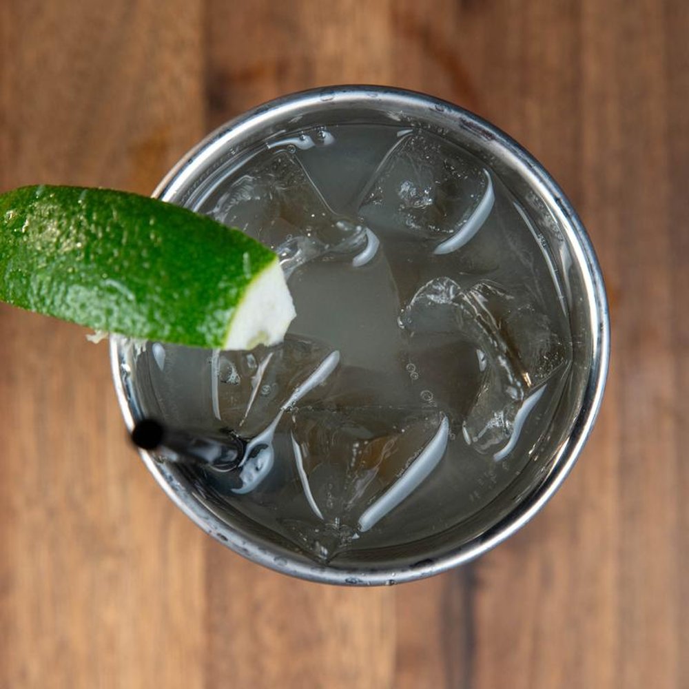 Moscow Mule Cocktail With Lime Garnish Top View.